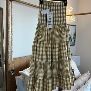 Avec Les Filles Checkered Maxi Skirt / Dress It’s convertible! -Gold and  white